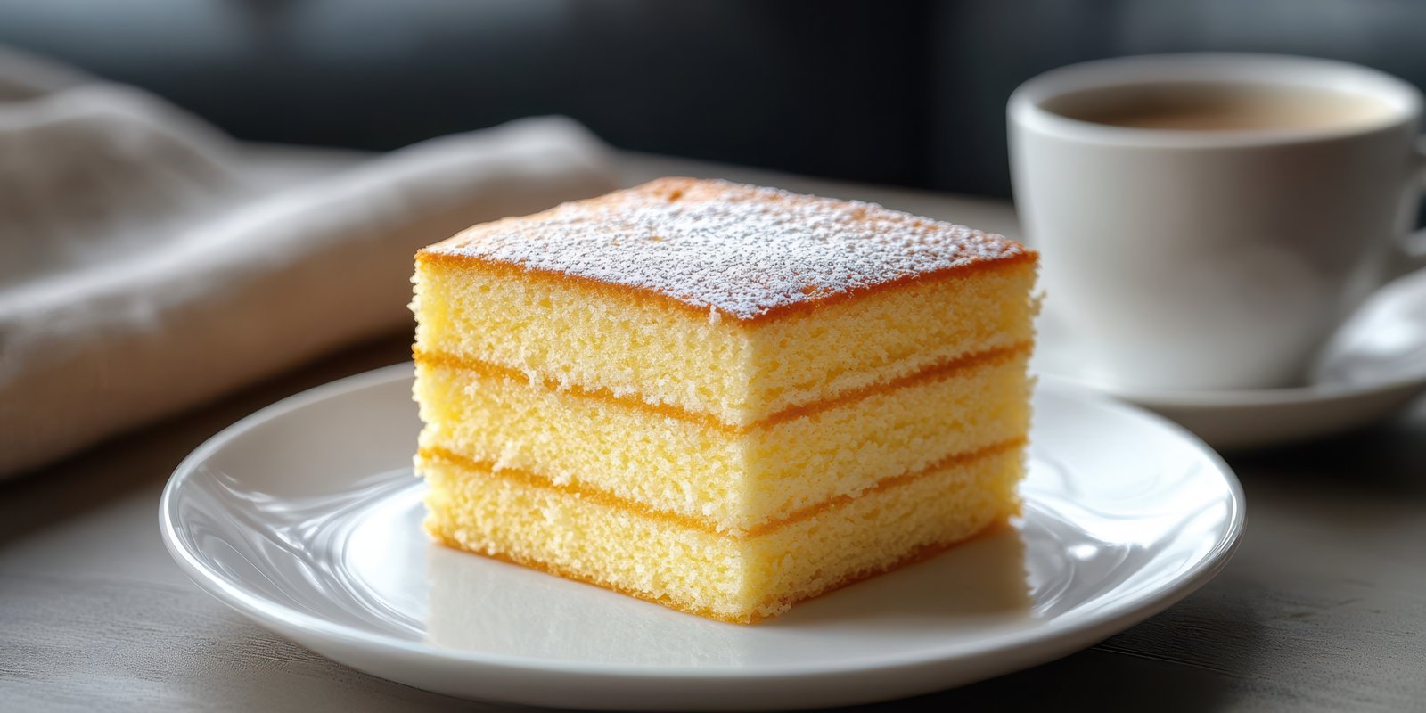 Deliciously layered yellow cake served with a cup of coffee in a cozy setting on a relaxed afternoon
